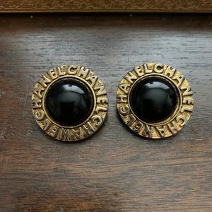 Vintage Chanel black and gold clip on earrings